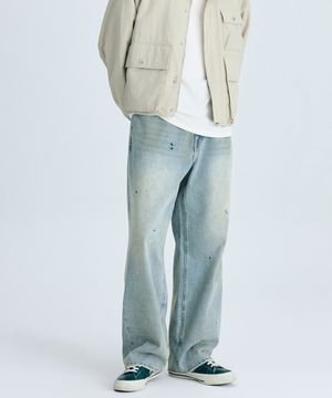 더티 페인팅 와이드 데님 팬츠 블루