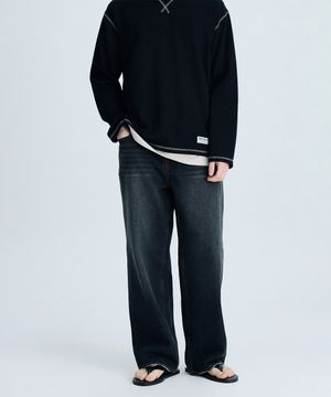 더티 페인팅 와이드 데님 팬츠 블랙