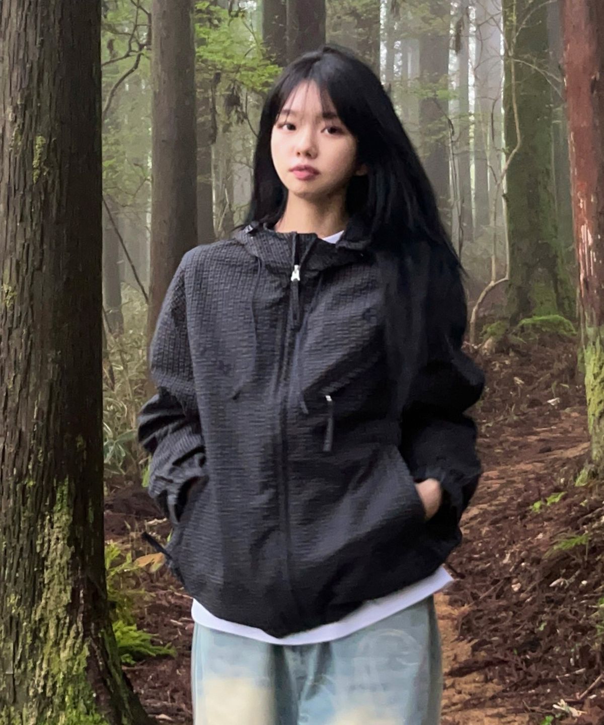 논타입(NONTYPE) DOUBLE DIAGONAL WIND JUMPER (CHECK NAVY)