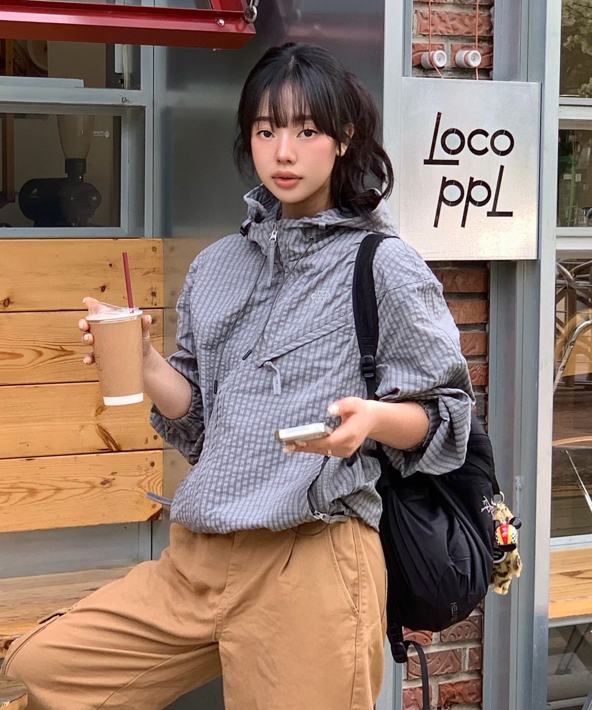 논타입(NONTYPE) DOUBLE DIAGONAL WIND JUMPER (CHECK GREY)