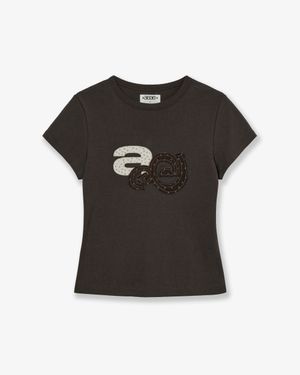 APPLIQUE FLOWER LOGO TEE [DARK BROWN]
