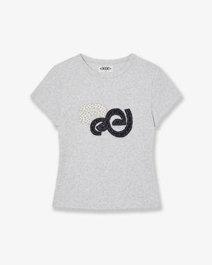 APPLIQUE FLOWER LOGO TEE [LIGHT GREY]