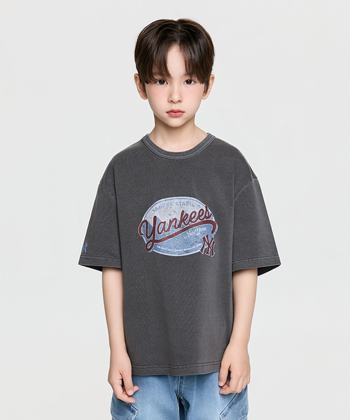 엠엘비 키즈(MLB KIDS) 스트릿 베이직 빈티지 아트웍 티셔츠 NY (D.Grey)