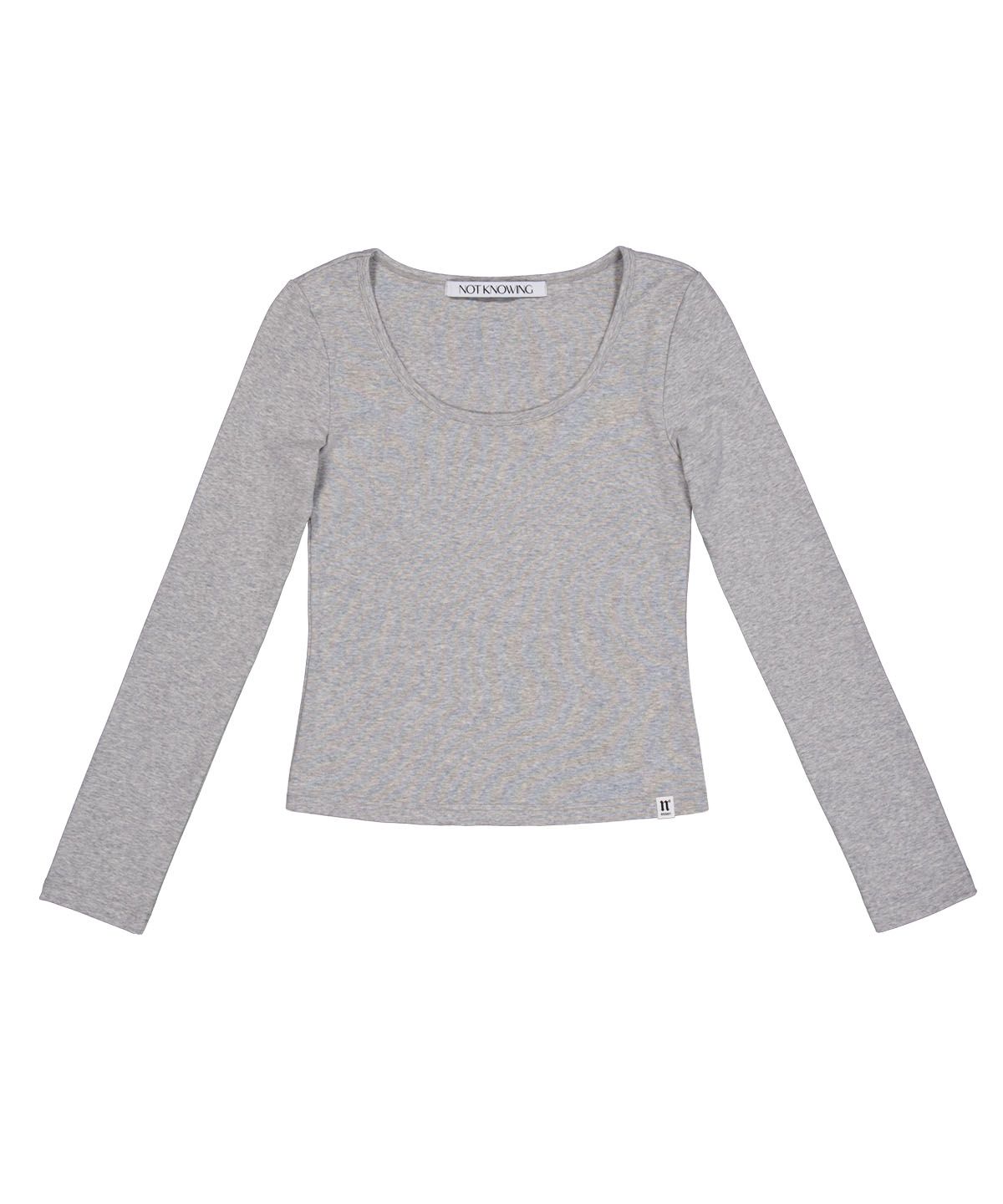 낫노잉(NOTKNOWING) Scoop Neck L/S Tee (MELANGE GREY)