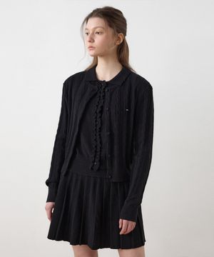 [SET] 페어리 니트 카라 베스트 + 케이블 가디건_Black