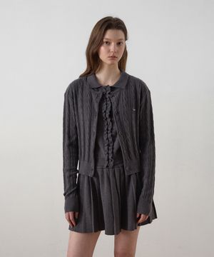 [SET] 페어리 니트 카라 베스트 + 케이블 가디건_Charcoal