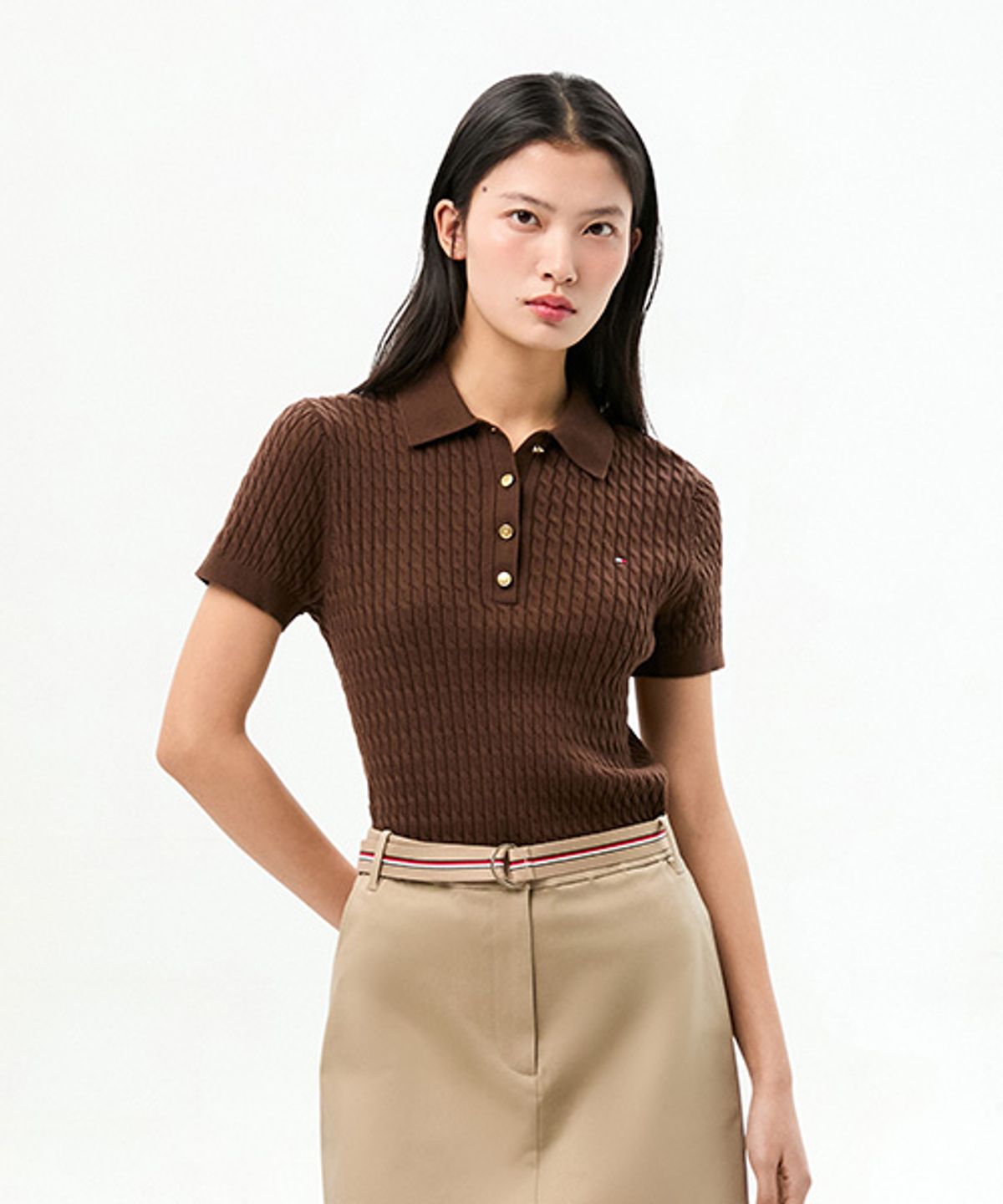 타미힐피거(TOMMY HILFIGER) 코튼 케이블 폴로 스웨터 (T22G1KTO061WT2GV0)
