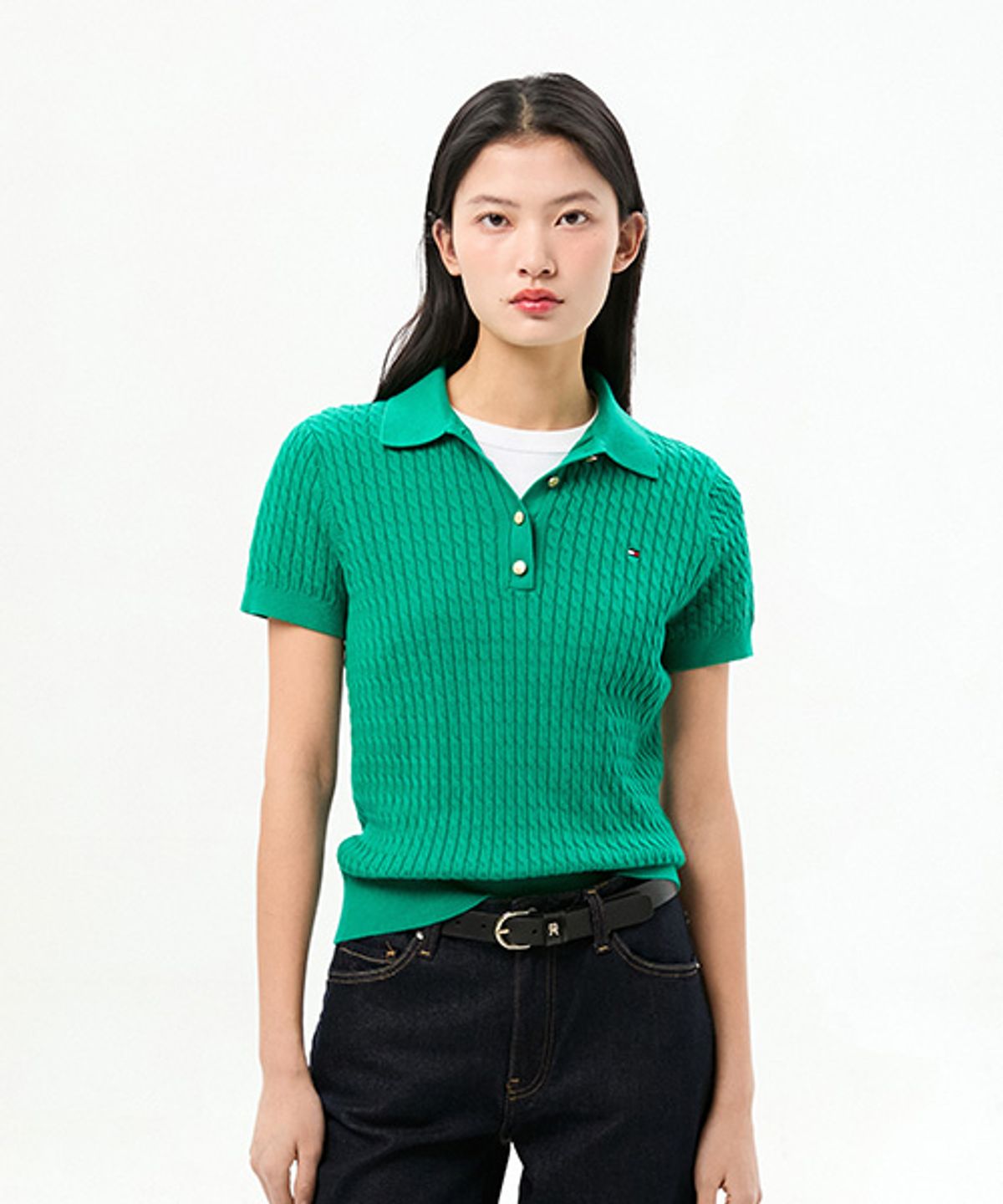 타미힐피거(TOMMY HILFIGER) 코튼 케이블 폴로 스웨터 (T22G1KTO061WT2MS3)