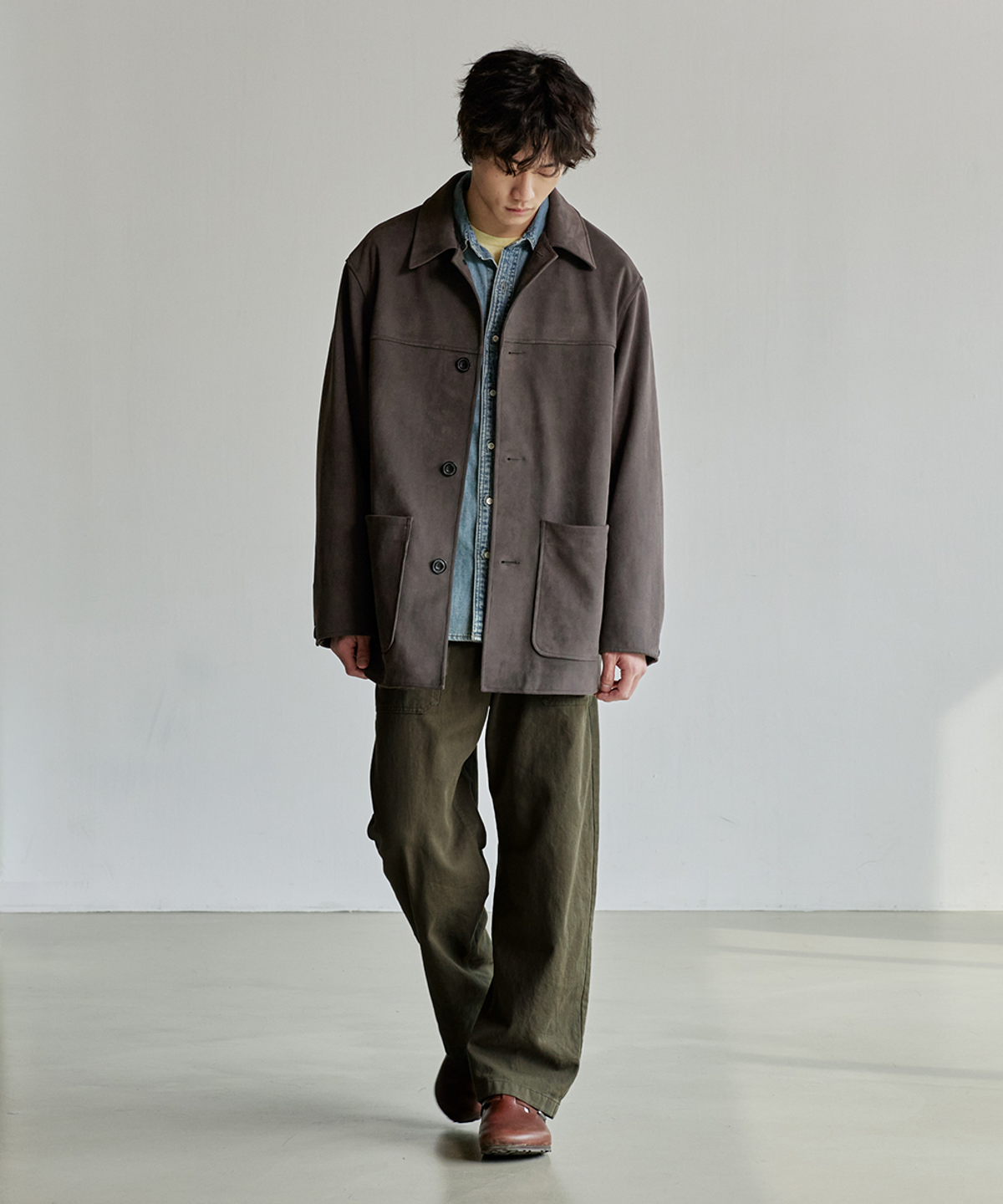 유니온블루(UNION BLUE) LENITAS FAKE SUEDE HALF COAT [SEPIA BROWN]
