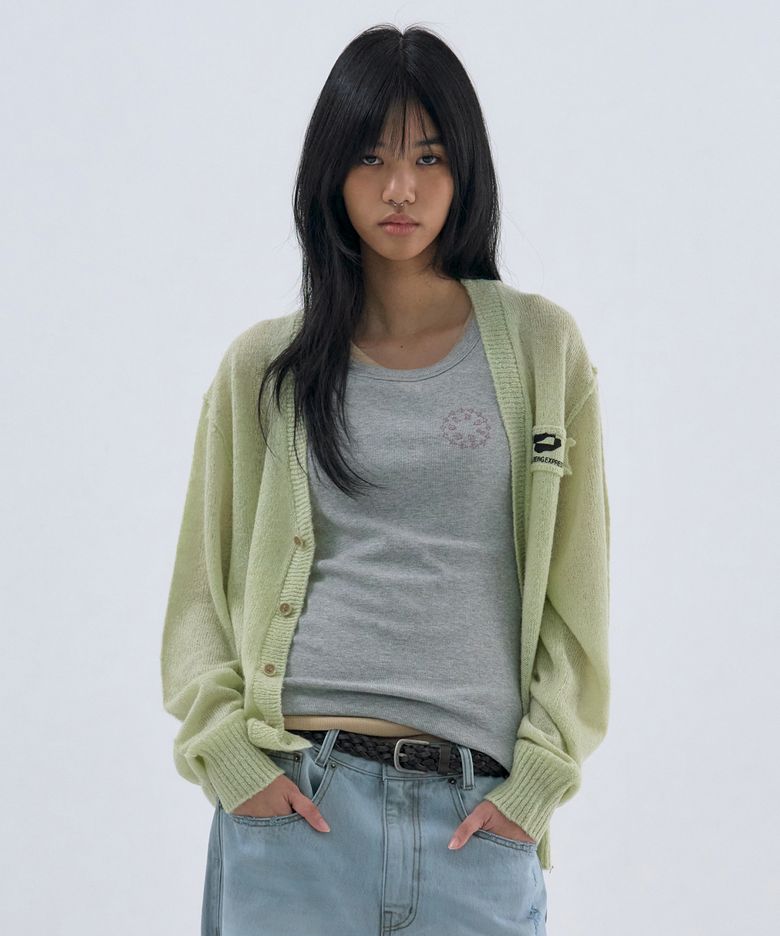 Logo Patch Hairy Cardigan Mint