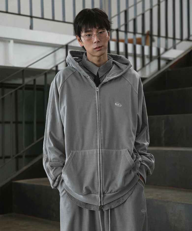 BC 피그먼트 트랙 후드집업 (GRAY)