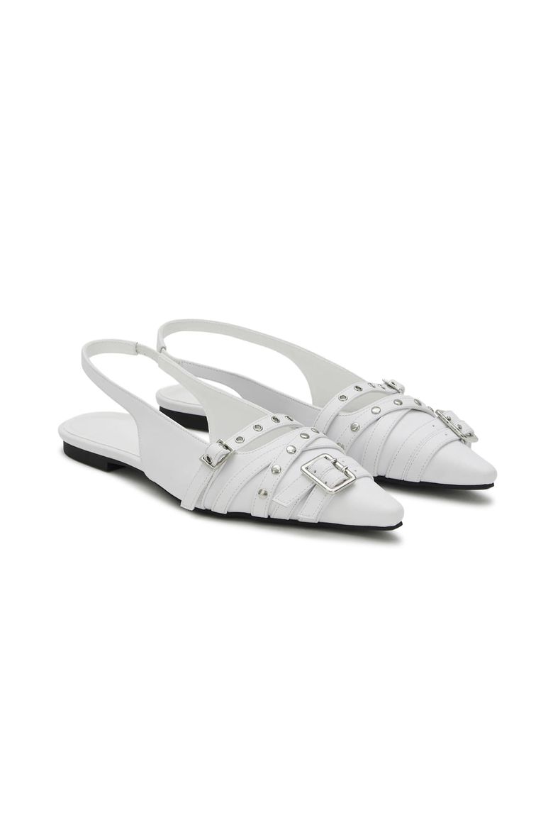 BUCKLE STUD AND EYELET SLINGBACKS IN WHITE