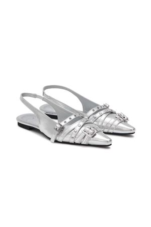BUCKLE STUD AND EYELET SLINGBACKS IN SILVER
