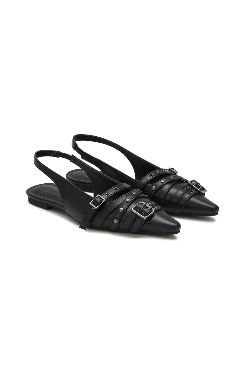 BUCKLE STUD AND EYELET SLINGBACKS IN BLACK