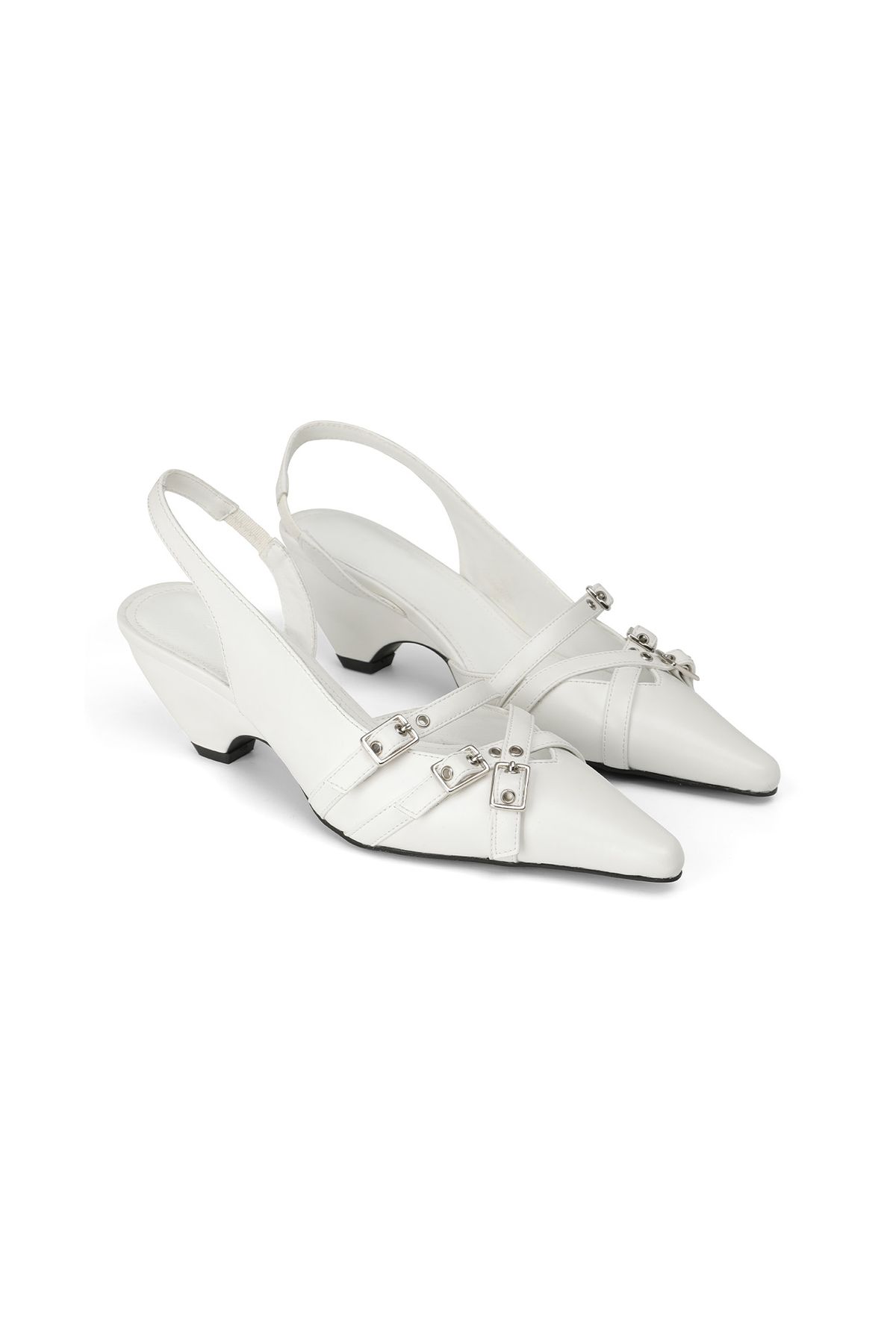 다이닛(DEINET) BUCKLE STRAP SLINGBACKS IN WHITE