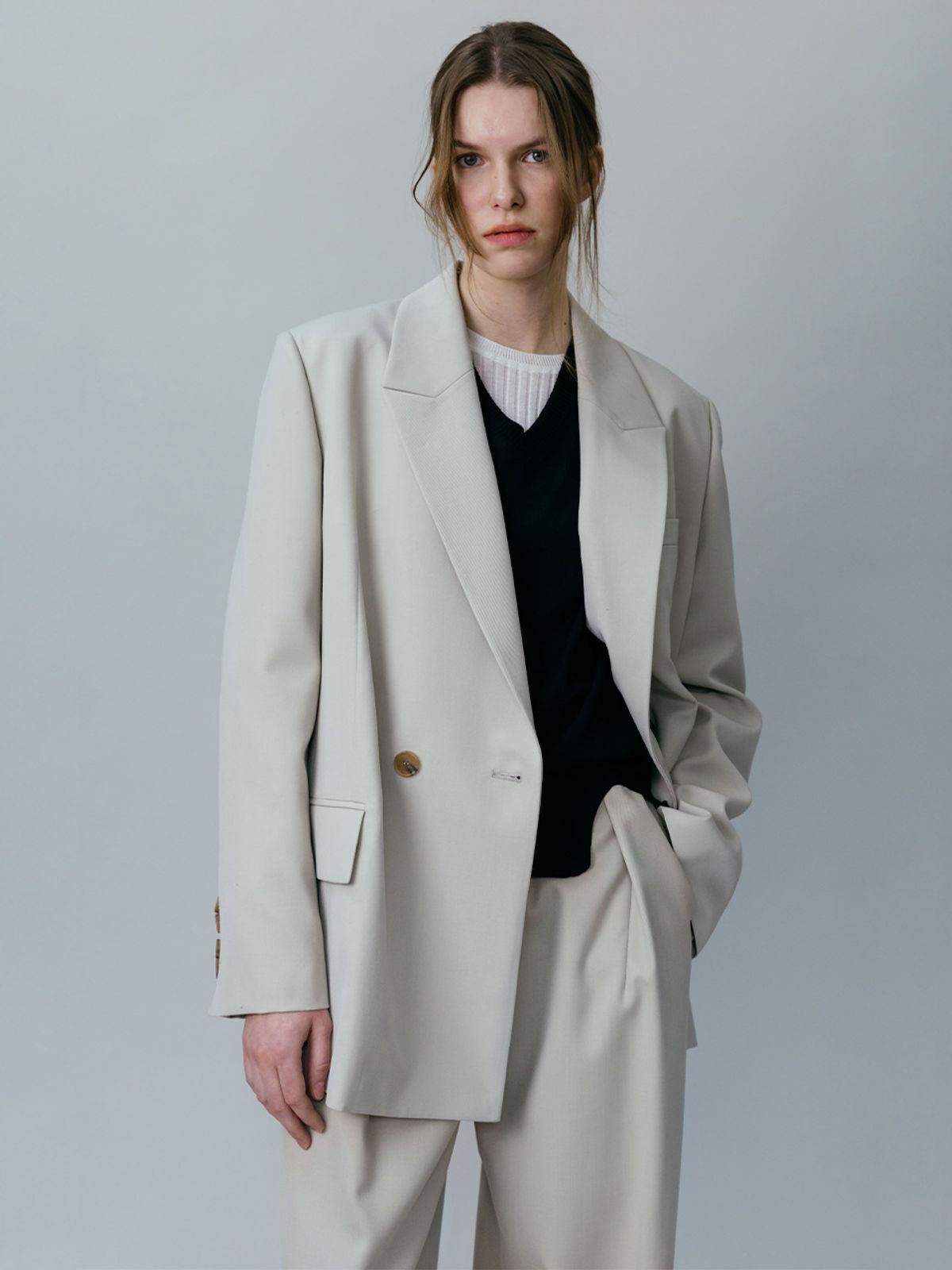 루에브르(LOEUVRE) Oversized Double-Breasted Tailored Jacket SW6SJ621-FG