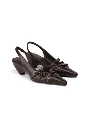BUCKLE STRAP SLINGBACKS IN BURGUNDY