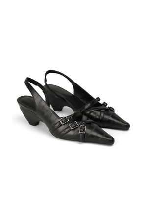 BUCKLE STRAP SLINGBACKS IN BLACK