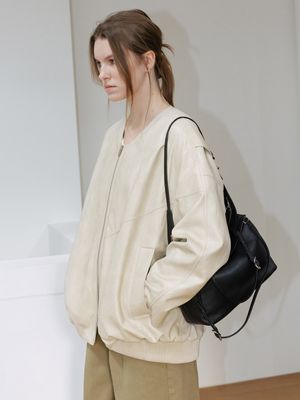 V-neck Faux Leather Blouson Jacket SL6SM604-91