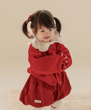 쪼꼬미에게 어울리는 레드 니트 가디건 - 아기 가디건