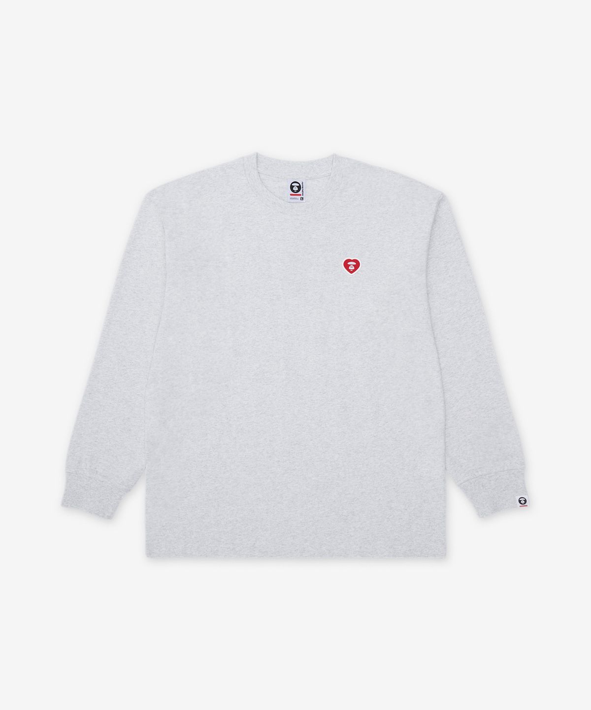 에이프(AAPE) 문페이스 하트 스몰 로고 긴팔 티셔츠 - 헤더 그레이 / AAPLTM1815XAQWH2