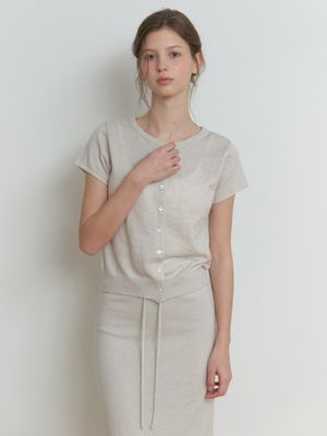 Two-piece half cardigan (sand gray)