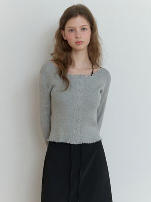 Duo wave knit cardigan (gray)