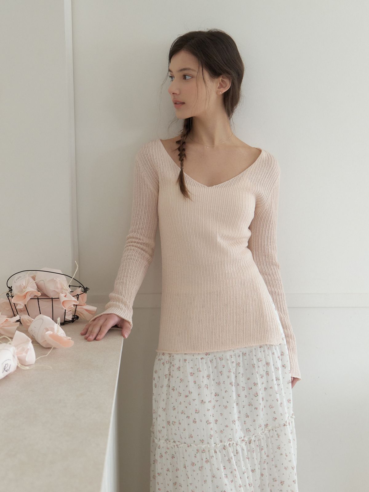 리엘(RE L) Slony v slit knit (powder pink)