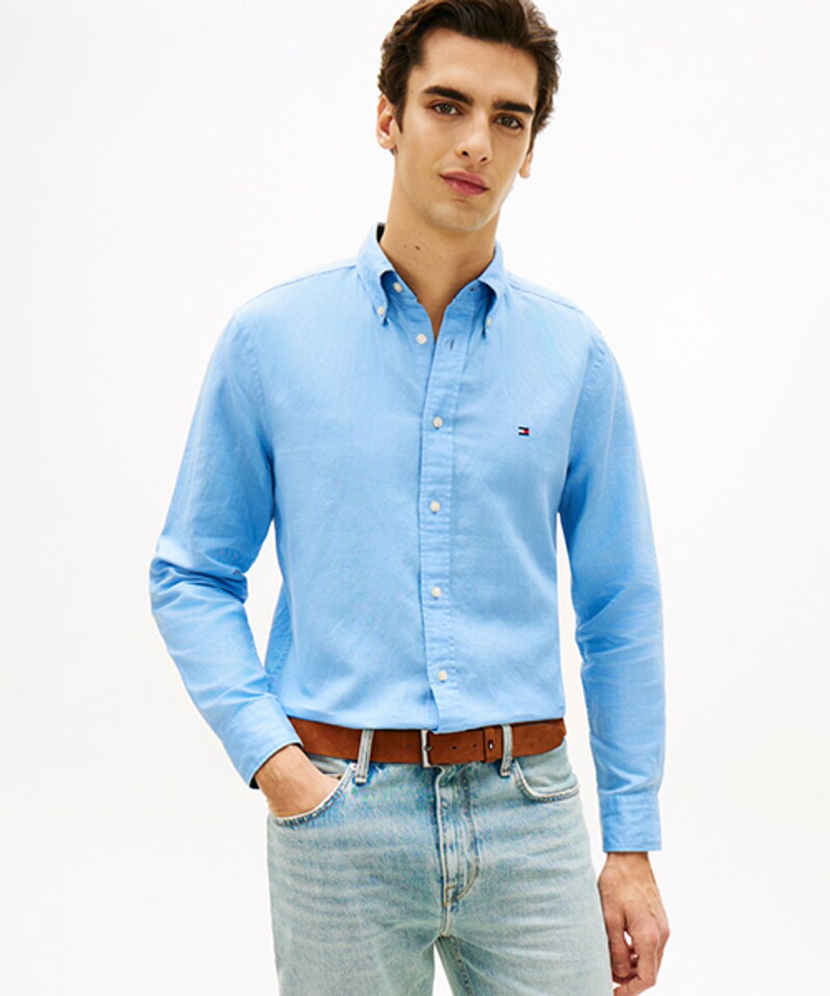 타미힐피거(TOMMY HILFIGER) [Regula fit]린넨 블렌드 솔리드 셔츠 (T12G1WSH170MT1C14)