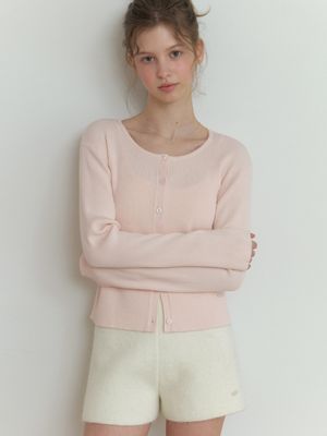 Owa round knit cardigan (powder pink)