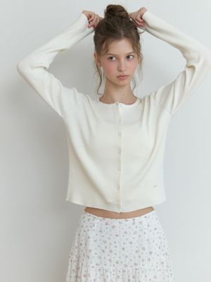 Owa round knit cardigan (ivory)