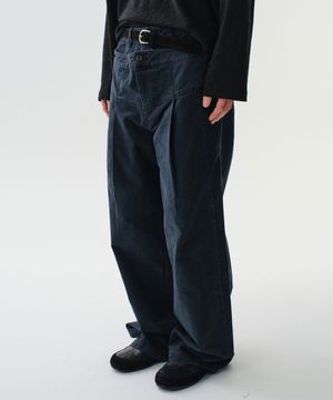 WASHED DOUBLE WAIST PANTS (CHARCOAL)