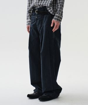 WASHED DOUBLE WAIST PANTS (BLACK)