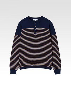 스트라이프 플러스 헨리넥 니트 네이비