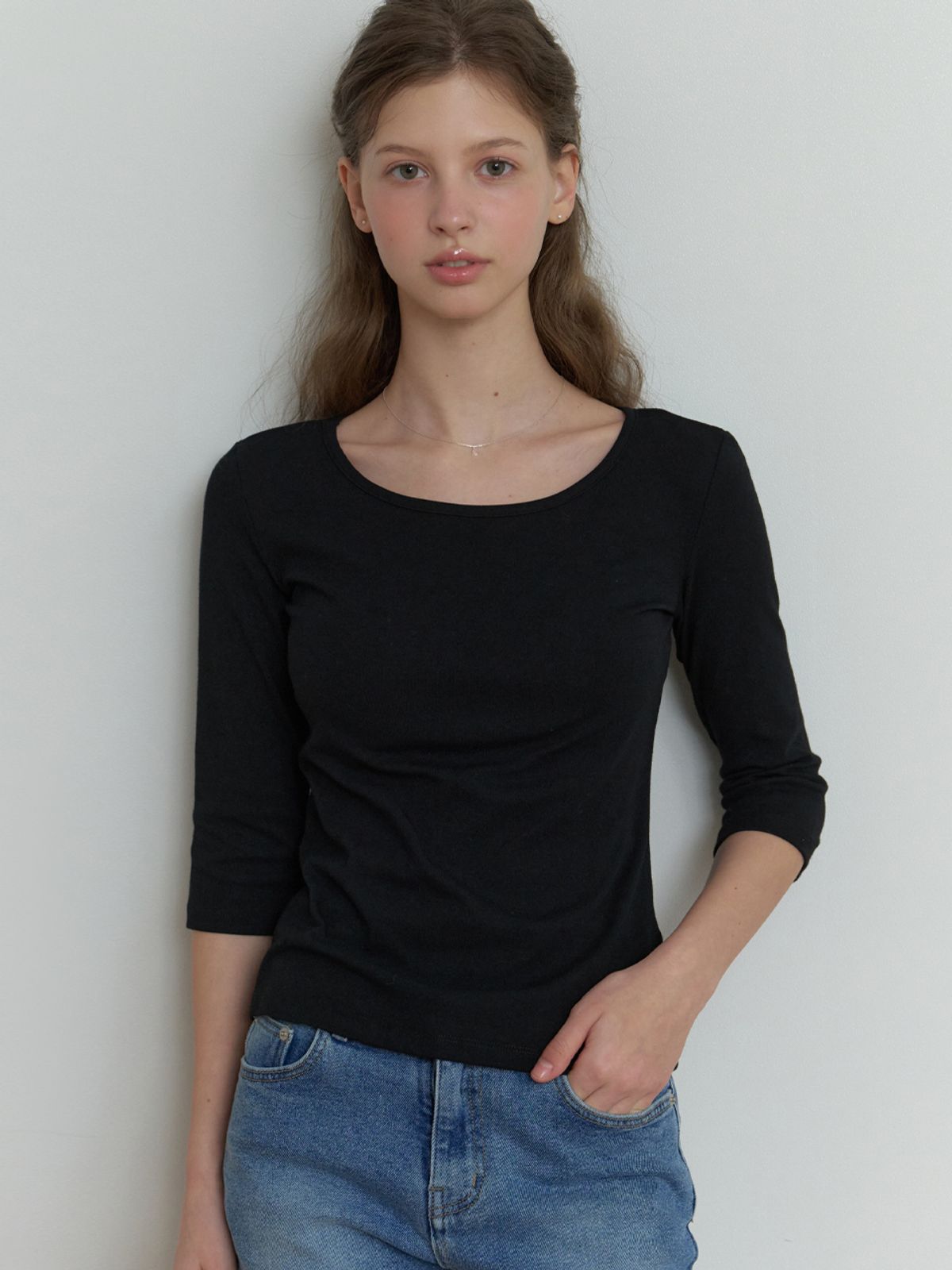 리엘(RE L) Hata 3/4 sleeve t-shirt (black)