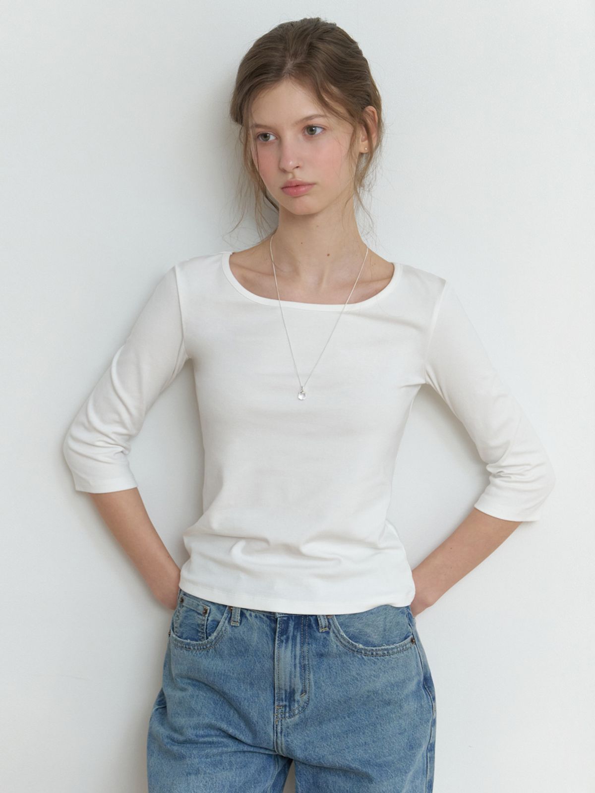 리엘(RE L) Hata 3/4 sleeve t-shirt (ivory)