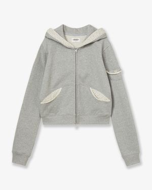 ROUND POCKET HOODIE ZIP UP [MELANGE GREY]