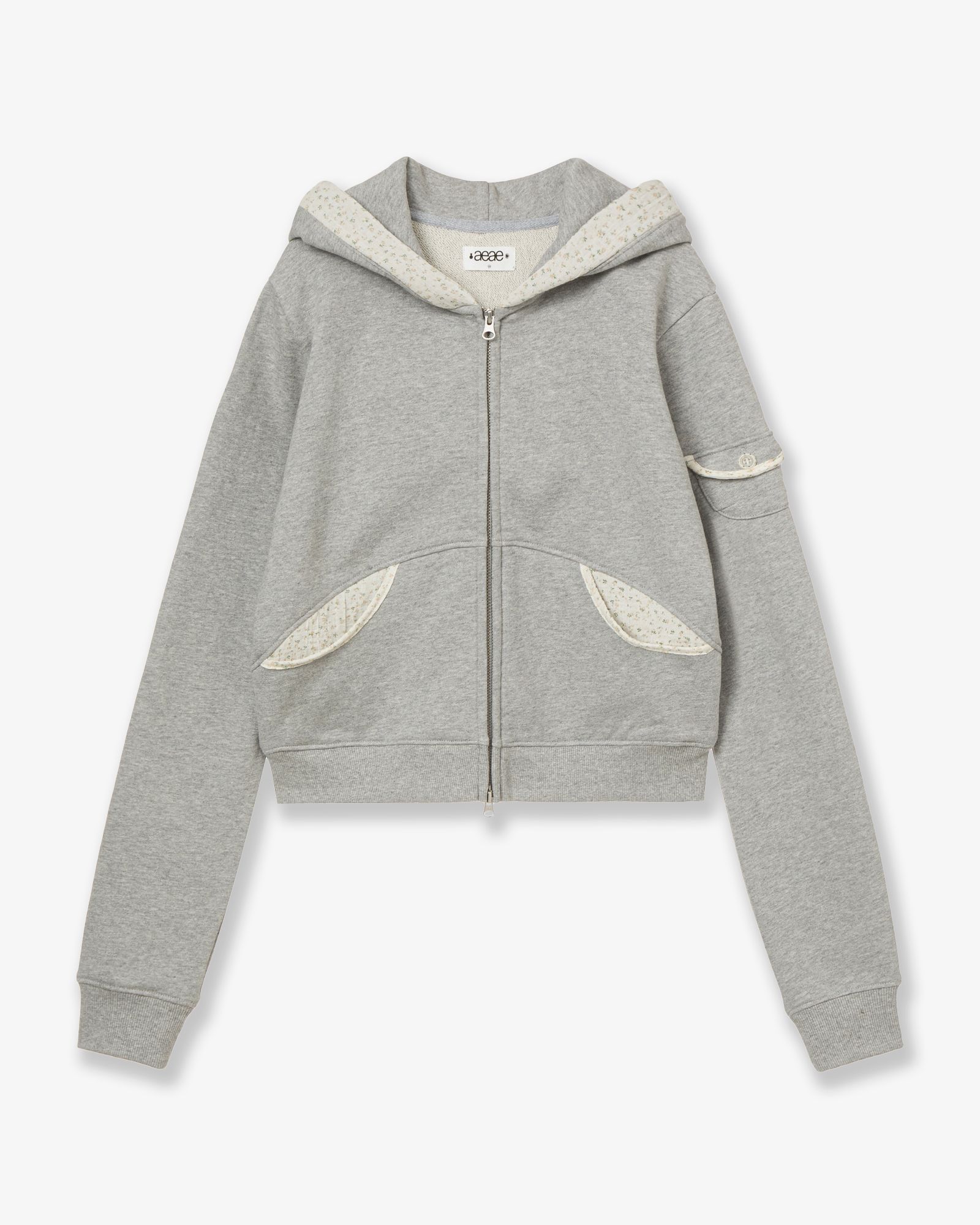 에이이에이이(AEAE) WEB LOGO CROP HOOD ZIP UP [DOT CHARCOAL