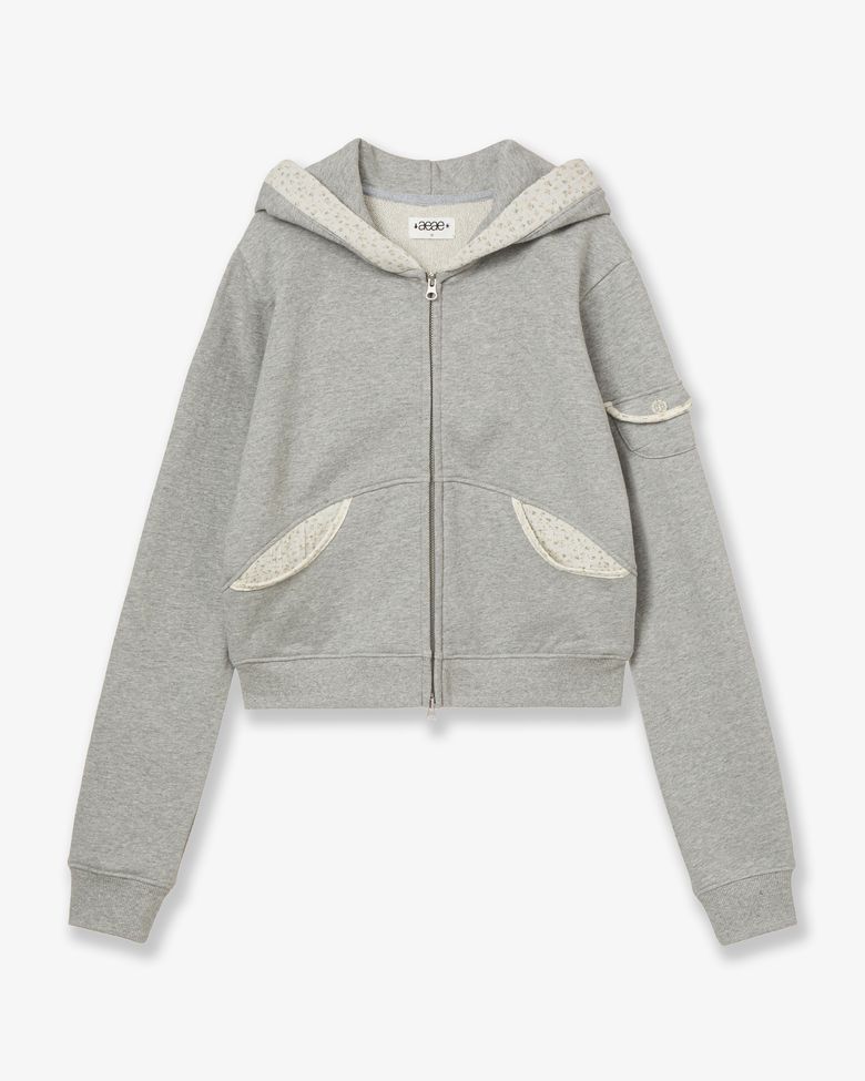 ROUND POCKET HOODIE ZIP UP [MELANGE GREY]