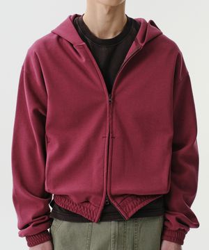 LIGHT CROP HOOD ZIP-UP (BURGUNDY)