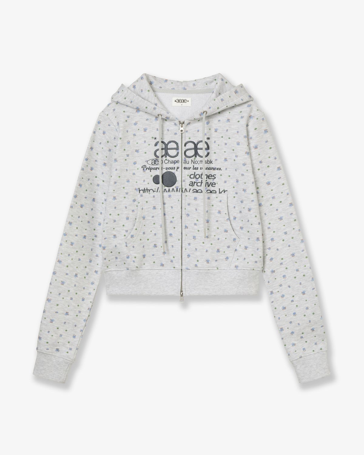 에이이에이이(AEAE) WEB LOGO FLOWER CROP HOOD ZIP UP [BLUE]