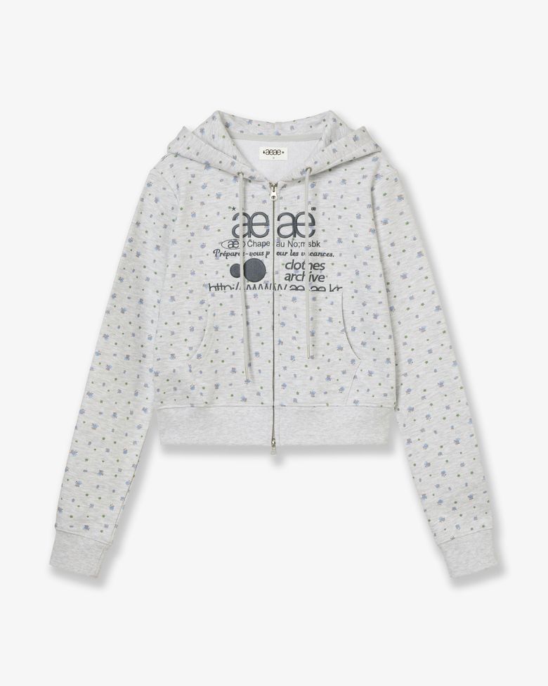 WEB LOGO FLOWER CROP HOOD ZIP UP [BLUE]