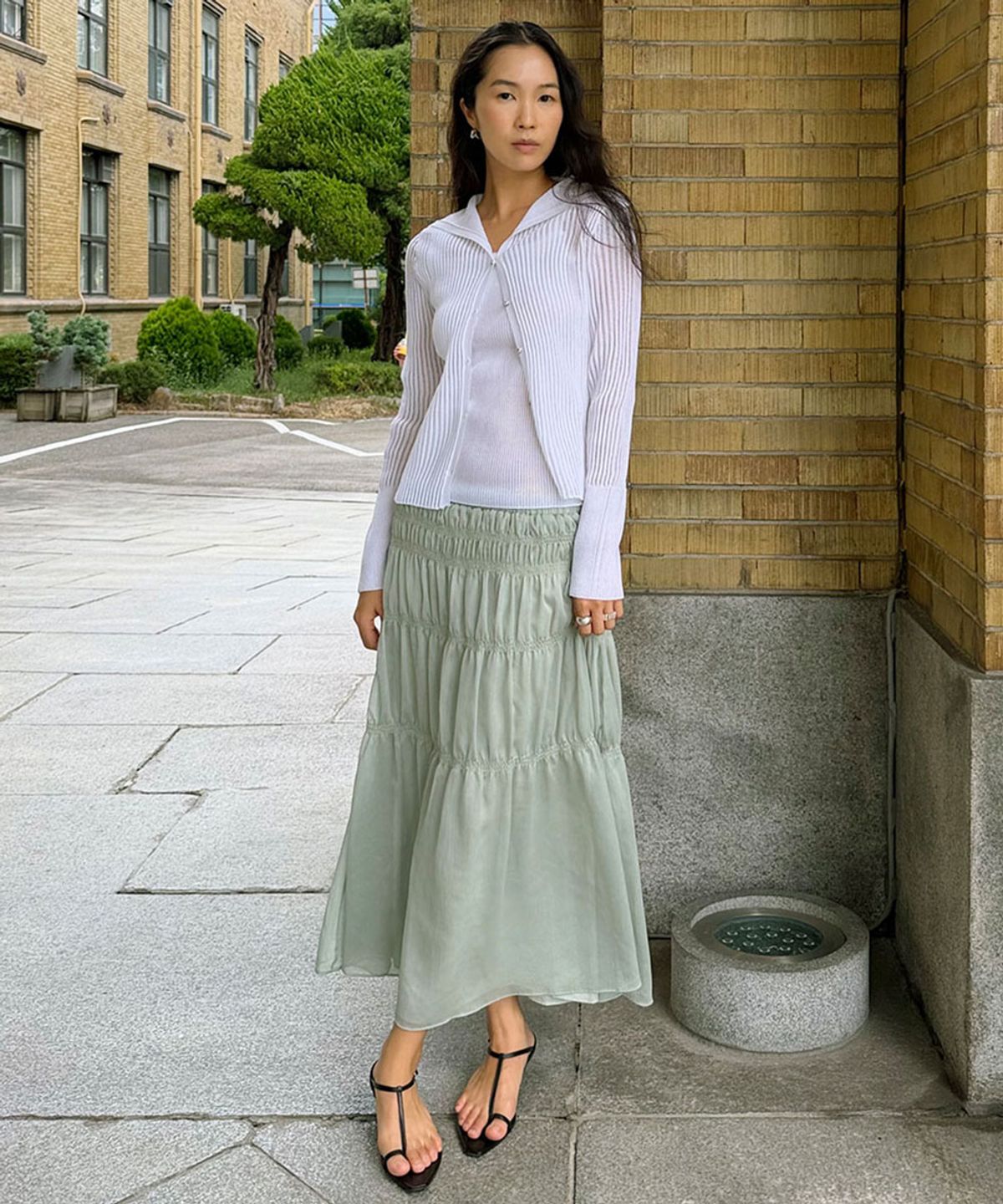 바니스뉴욕(BARNEYS NEWYORK) 플리츠 티어드 스커트 민트