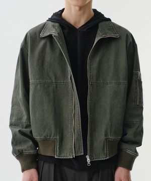 NECK ZIP DETAIL MA-1 JACKET (KHAKI)