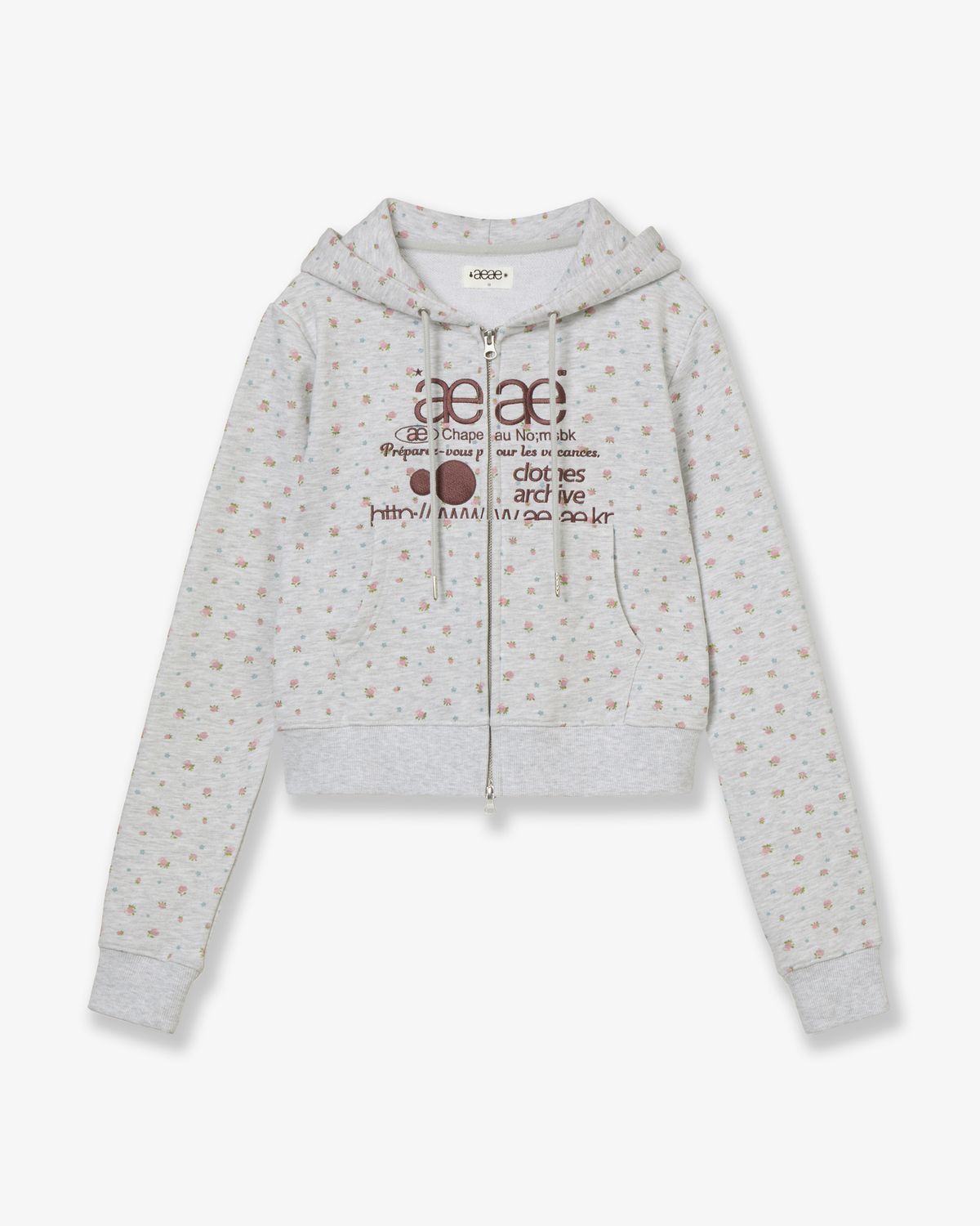 에이이에이이(AEAE) WEB LOGO FLOWER CROP HOOD ZIP UP [PINK]