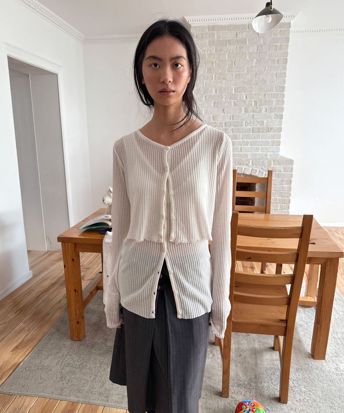 다이애그널(DIAGONAL) TWIN LAYER KNIT TOP (ivory)