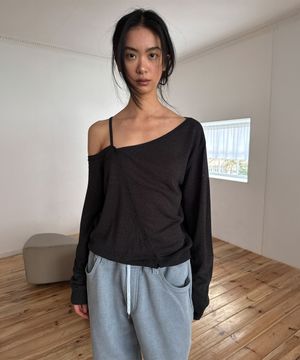 OFF SHOULDER STRAP CARDIGAN (charcoal)