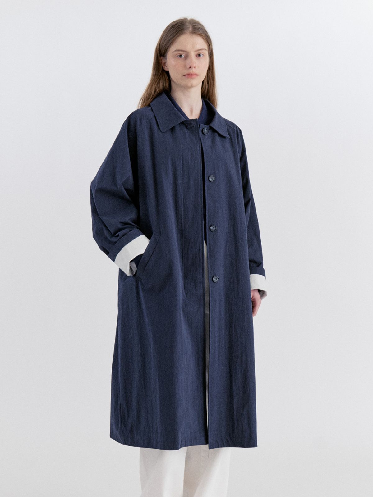 르세지엠(LESEIZEME) Classic Cotton Raglan Trench Coat - Navy