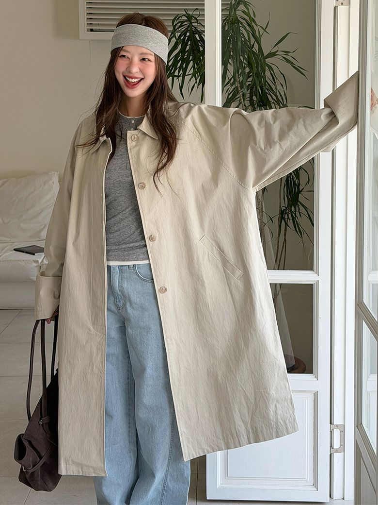 Classic Cotton Raglan Trench Coat - Beige