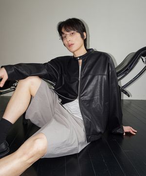 레거시 레더 바이커 블루종_Black